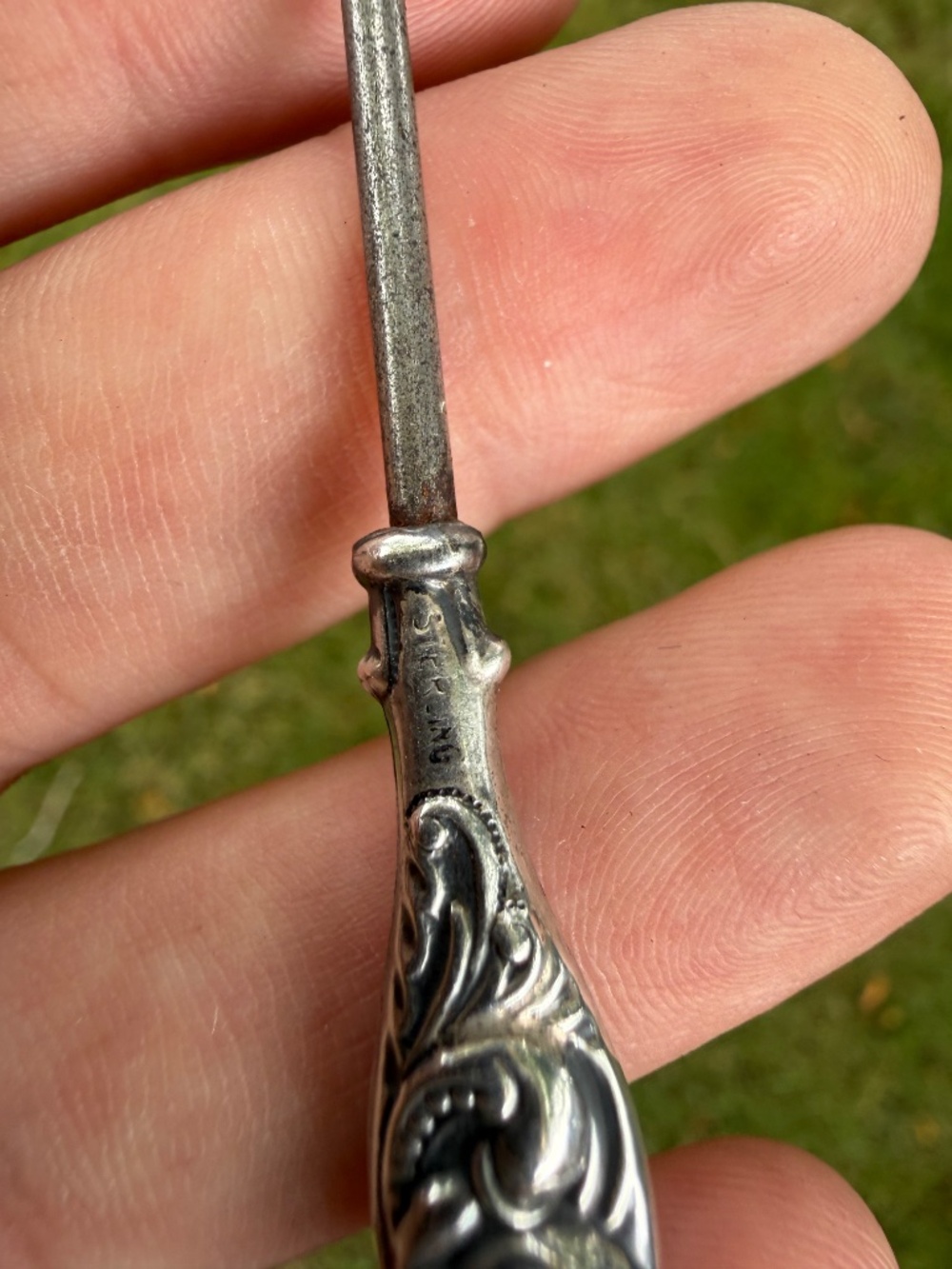 Antique Sterling Silver Art Nouveau Victorian Sewing Button Clothing Hook Ornate - Picture 5 of 10